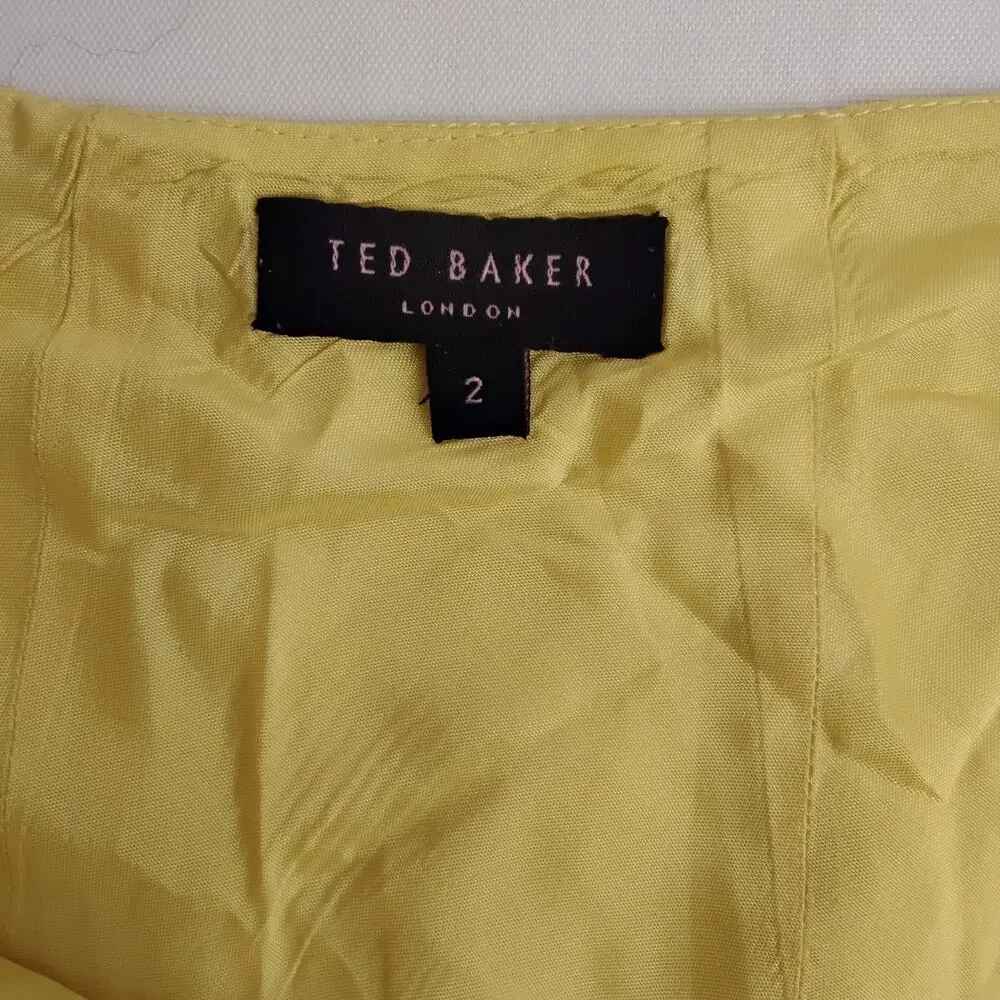 Ted Baker London Silk Handkerchief Skirt Women's 2 Yellow Knee Length #J5853